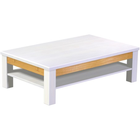 Couchtisch 130x80 Rio Classico Snow Honig massiver Pinien Holztisch mit Ablage