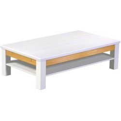 Couchtisch 140x80 Rio Classico Snow Honig massiver Pinien Holztisch mit Ablage