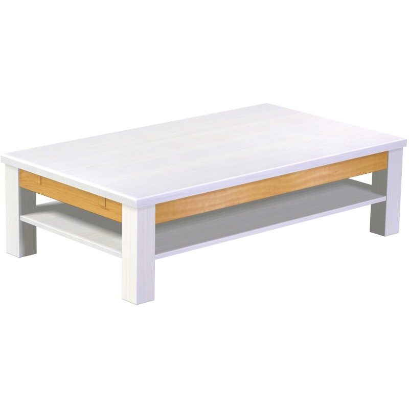 Couchtisch 140x80 Rio Classico Snow Honig massiver Pinien Holztisch mit Ablage