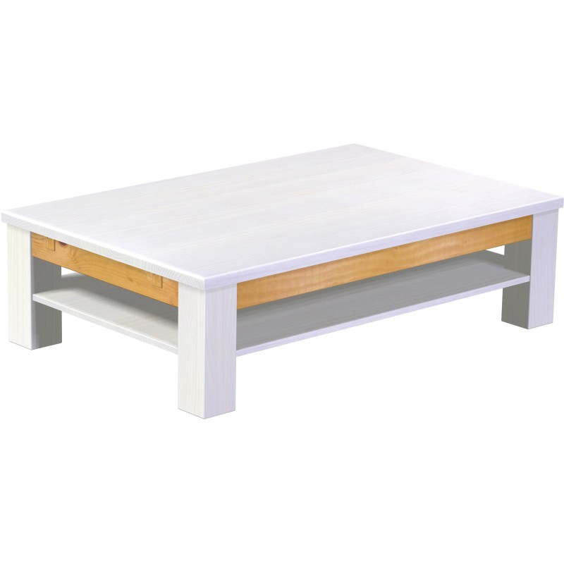 Couchtisch 140x90 Rio Classico Snow Honig massiver Pinien Holztisch mit Ablage