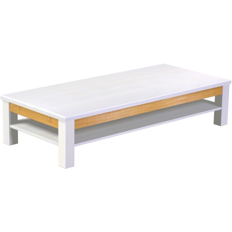 Couchtisch 180x80 Rio Classico Snow Honig massiver Pinien Holztisch mit Ablage