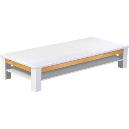 Couchtisch 208x90 Rio Classico Snow Honig massiver Pinien Holztisch mit Ablage