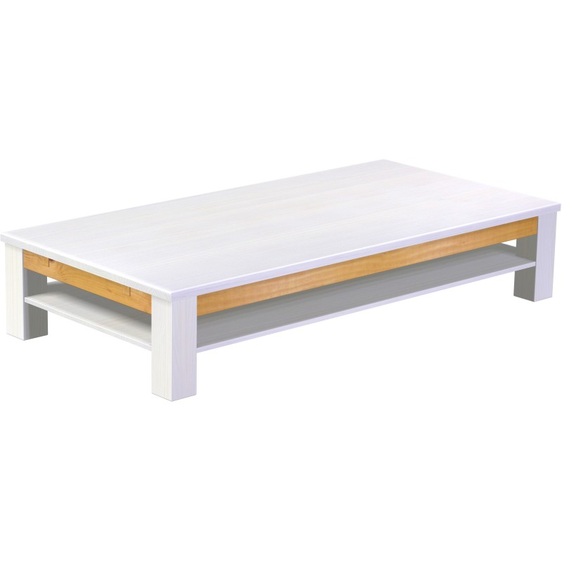 Couchtisch 200x100 Rio Classico Snow Honig massiver Pinien Holztisch mit Ablage