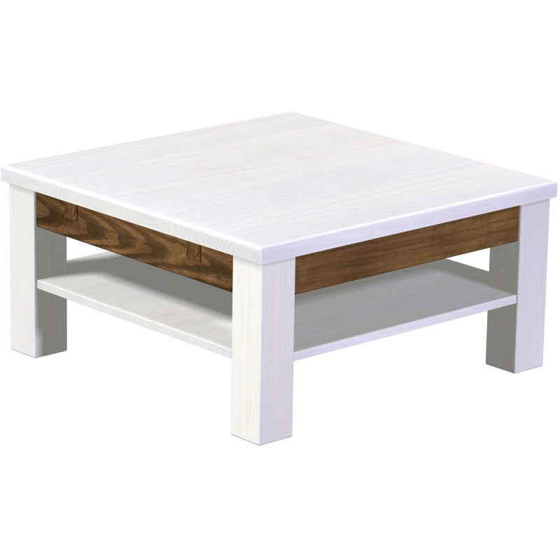 Couchtisch 80x80 Rio Classico Snow Eiche massiver Pinien Holztisch mit Ablage