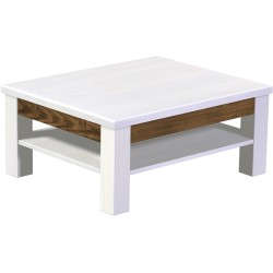 Couchtisch 90x73 Rio Classico Snow Eiche massiver Pinien Holztisch mit Ablage