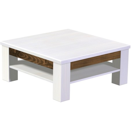 Couchtisch 90x90 Rio Classico Snow Eiche massiver Pinien Holztisch mit Ablage