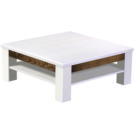 Couchtisch 100x100 Rio Classico Snow Eiche massiver Pinien Holztisch mit Ablage