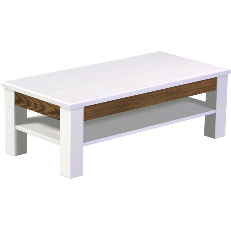 Couchtisch 115x56 Rio Classico Snow Eiche massiver Pinien Holztisch mit Ablage