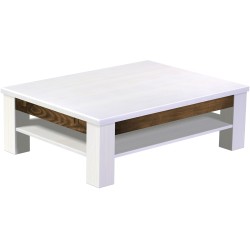 Couchtisch 120x90 Rio Classico Snow Eiche massiver Pinien Holztisch mit Ablage