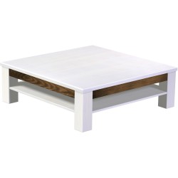 Couchtisch 120x120 Rio Classico Snow Eiche massiver Pinien Holztisch mit Ablage
