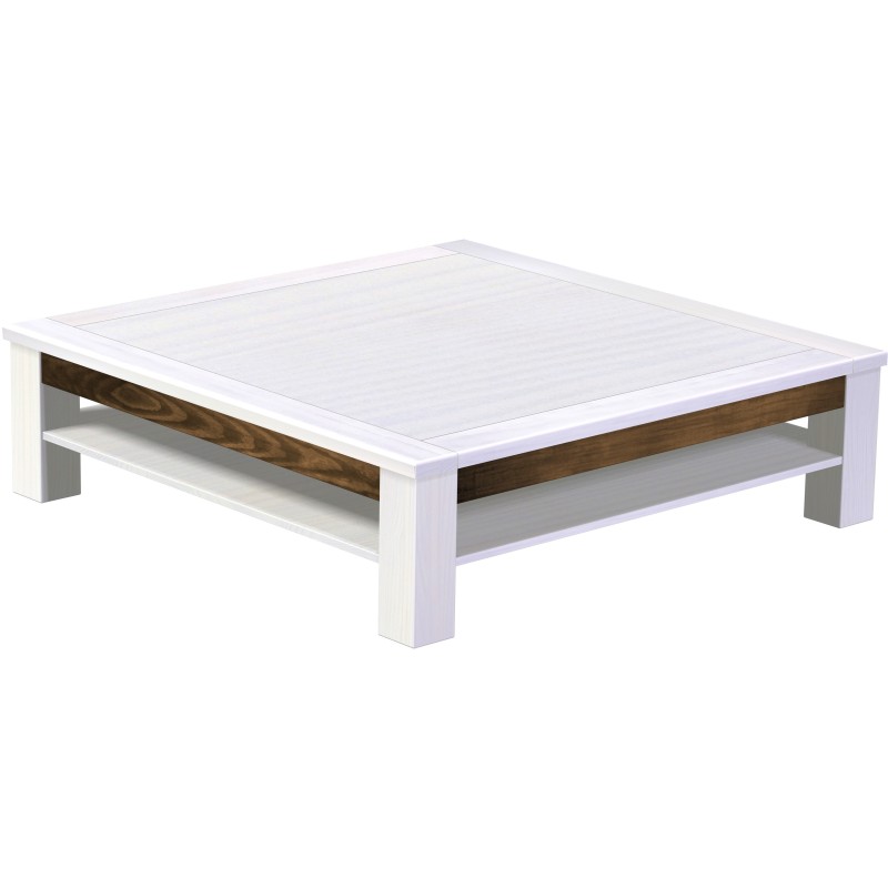 Couchtisch 140x140 Rio Classico Snow Eiche mit Ablage massive Pinie  - Tischplatte mit Sperrholzeinlage