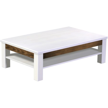 Couchtisch 130x80 Rio Classico Snow Eiche massiver Pinien Holztisch mit Ablage