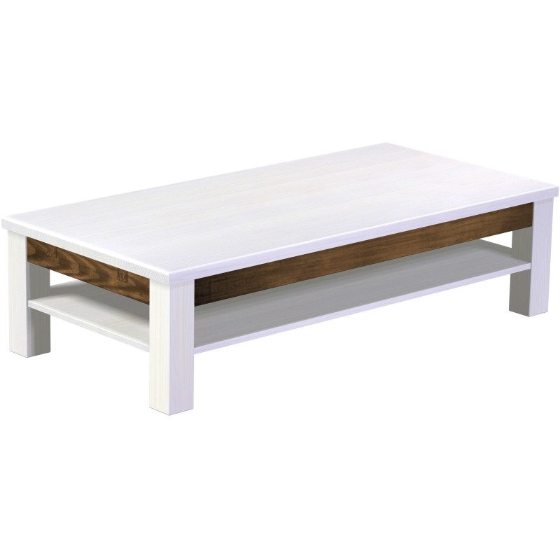 Couchtisch 150x73 Rio Classico Snow Eiche massiver Pinien Holztisch mit Ablage