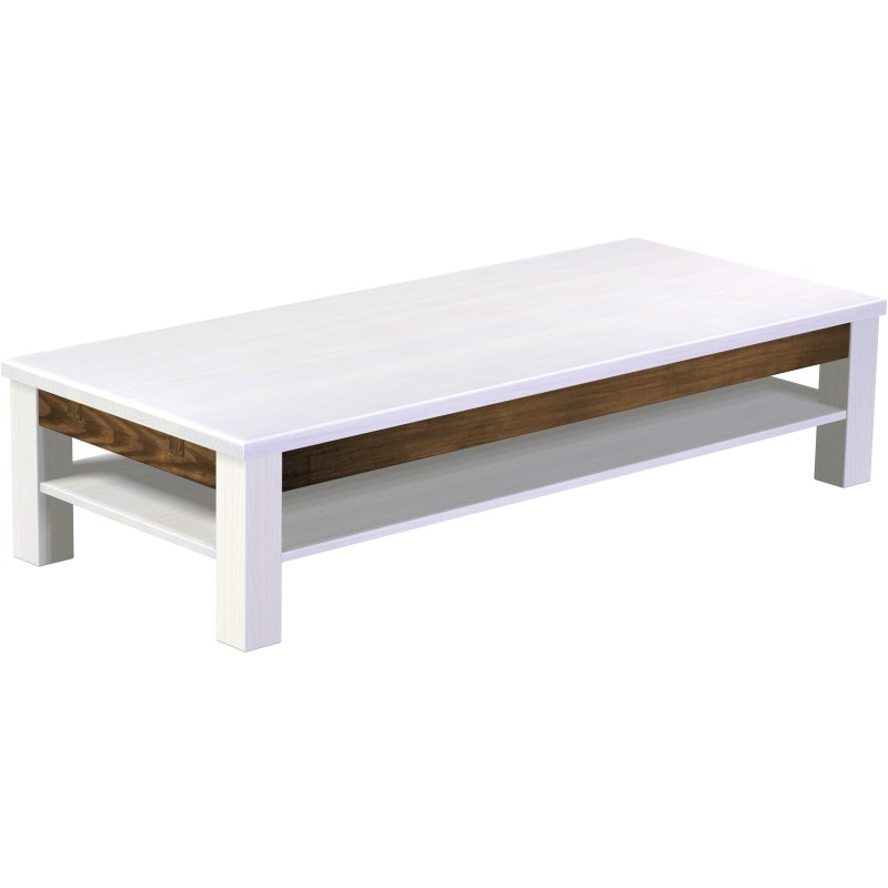 Couchtisch 170x73 Rio Classico Snow Eiche massiver Pinien Holztisch mit Ablage