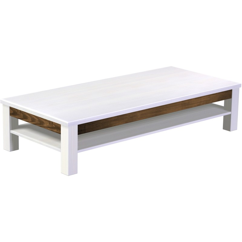 Couchtisch 180x80 Rio Classico Snow Eiche massiver Pinien Holztisch mit Ablage