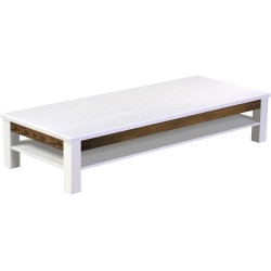 Couchtisch 200x80 Rio Classico Snow Eiche massiver Pinien Holztisch mit Ablage