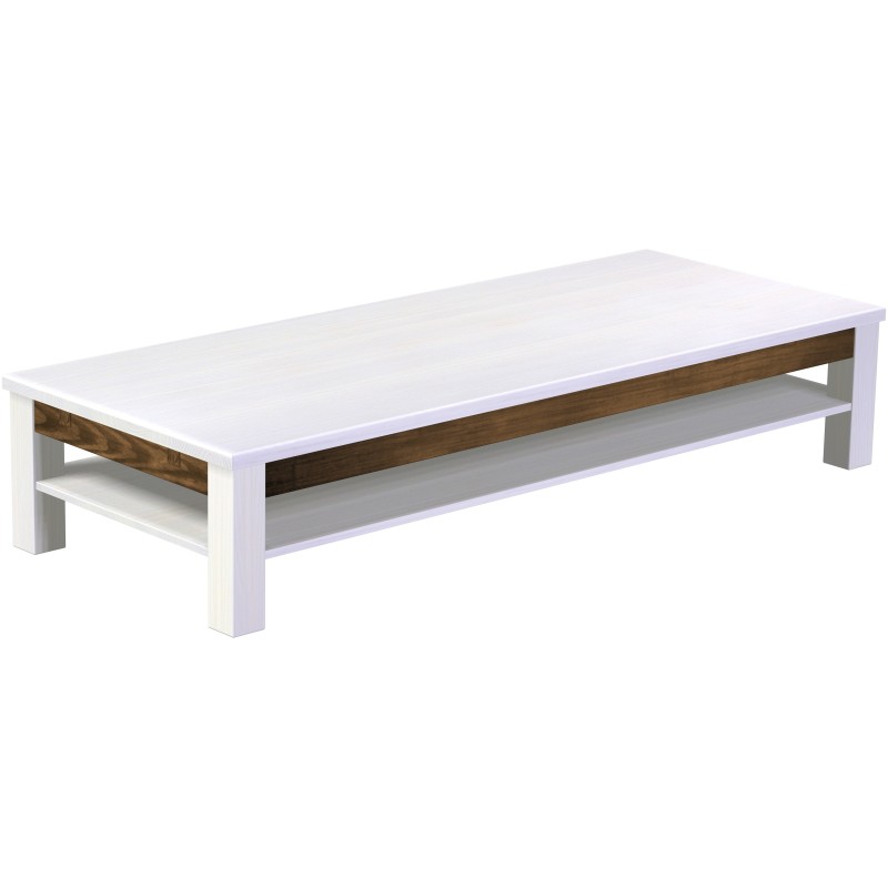 Couchtisch 200x80 Rio Classico Snow Eiche massiver Pinien Holztisch mit Ablage