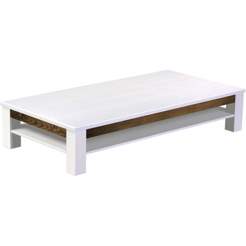 Couchtisch 200x100 Rio Classico Snow Eiche massiver Pinien Holztisch mit Ablage