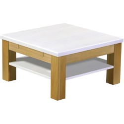 Couchtisch 73x73 Rio Classico Brasil Platte weiss massiver Pinien Holztisch mit Ablage