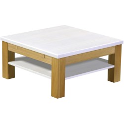 Couchtisch 80x80 Rio Classico Brasil Platte weiss massiver Pinien Holztisch mit Ablage