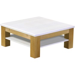 Couchtisch 90x90 Rio Classico Brasil Platte weiss massiver Pinien Holztisch mit Ablage