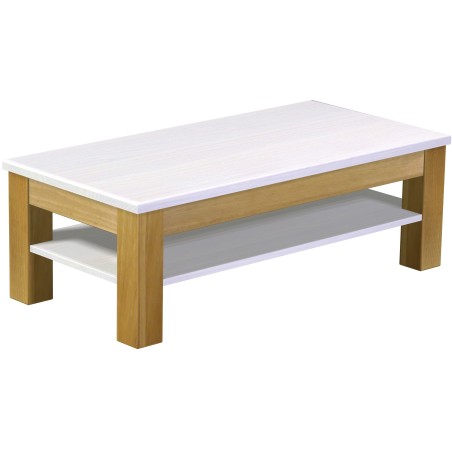 Couchtisch 115x56 Rio Classico Brasil Platte weiss massiver Pinien Holztisch mit Ablage