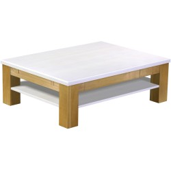 Couchtisch 120x90 Rio Classico Brasil Platte weiss massiver Pinien Holztisch mit Ablage