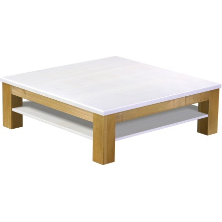 Couchtisch 120x120 Rio Classico Brasil Platte weiss massiver Pinien Holztisch mit Ablage