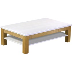 Couchtisch 130x80 Rio Classico Brasil Platte weiss massiver Pinien Holztisch mit Ablage