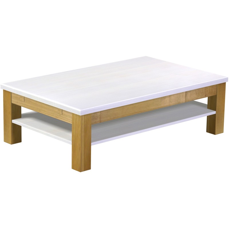 Couchtisch 130x80 Rio Classico Brasil Platte weiss massiver Pinien Holztisch mit Ablage