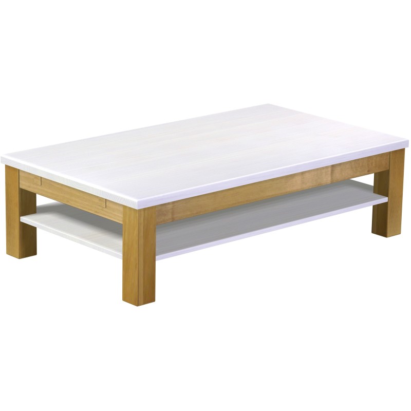 Couchtisch 140x80 Rio Classico Brasil Platte weiss massiver Pinien Holztisch mit Ablage