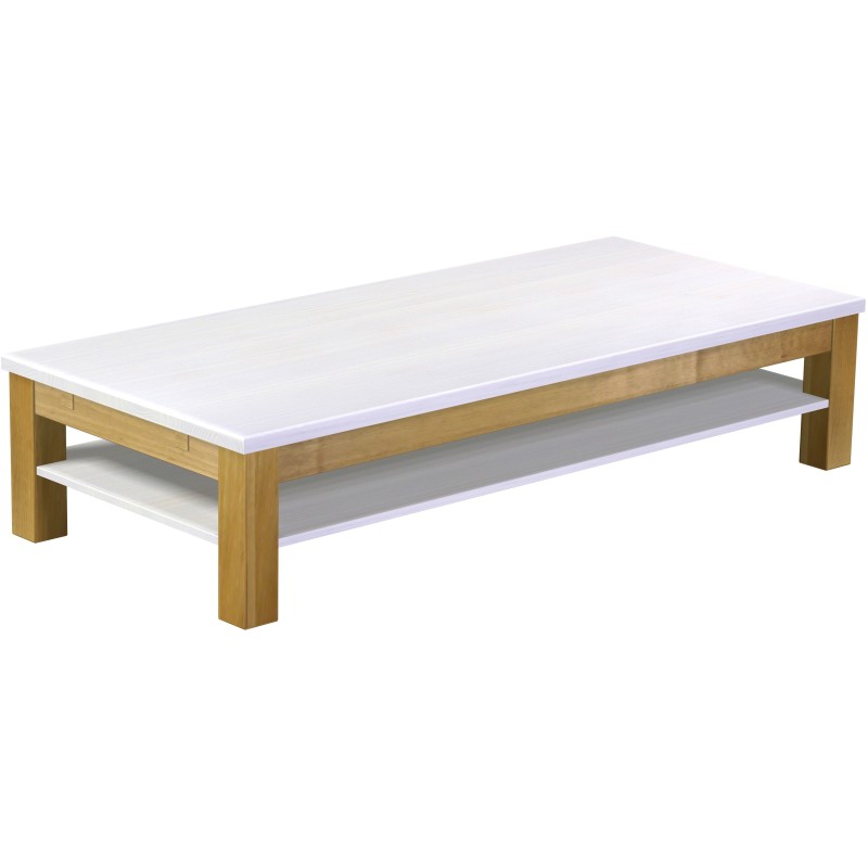 Couchtisch 180x80 Rio Classico Brasil Platte weiss massiver Pinien Holztisch mit Ablage