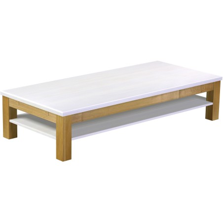 Couchtisch 180x80 Rio Classico Brasil Platte weiss massiver Pinien Holztisch mit Ablage