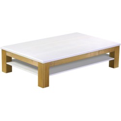 Couchtisch 160x100 Rio Classico Brasil Platte weiss massiver Pinien Holztisch mit Ablage