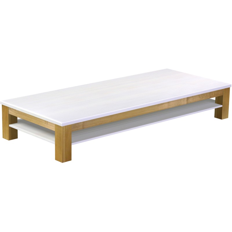 Couchtisch 240x100 Rio Classico Brasil Platte weiss massiver Pinien Holztisch mit Ablage