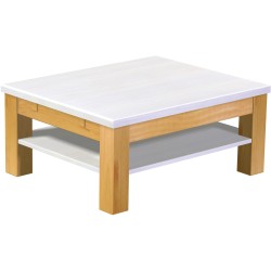 Couchtisch 90x73 Rio Classico Honig Platte weiss massiver Pinien Holztisch mit Ablage