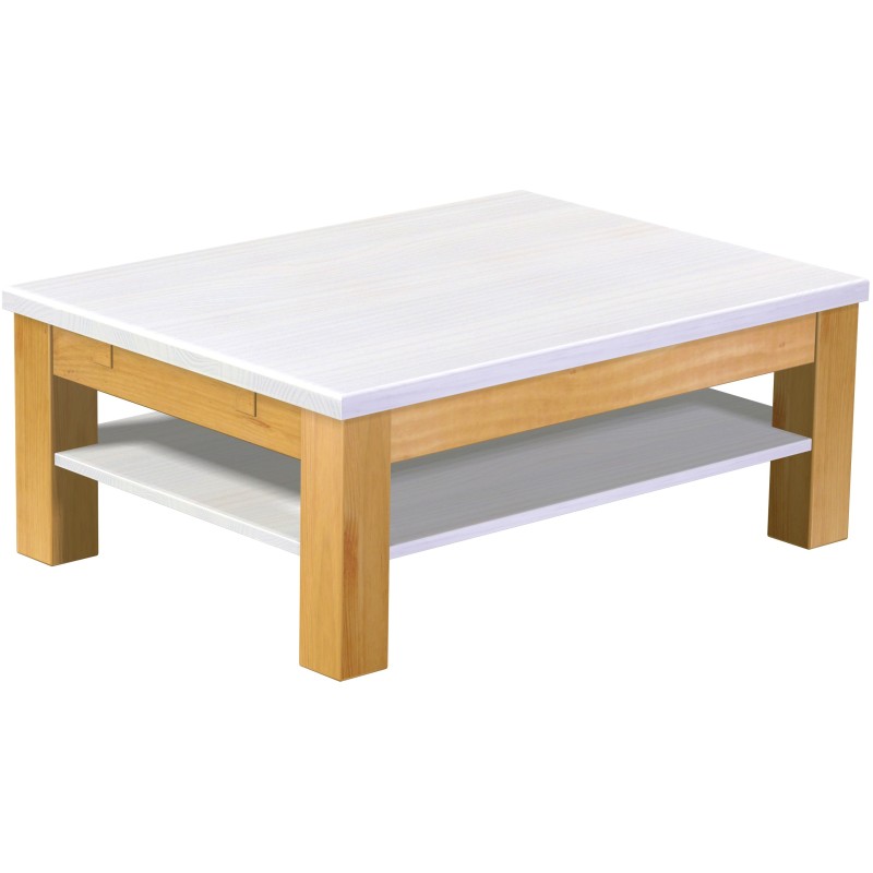 Couchtisch 100x73 Rio Classico Honig Platte weiss massiver Pinien Holztisch mit Ablage