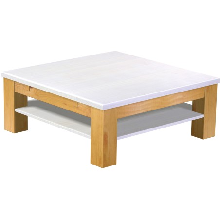 Couchtisch 100x100 Rio Classico Honig Platte weiss massiver Pinien Holztisch mit Ablage