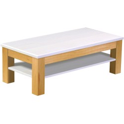 Couchtisch 115x56 Rio Classico Honig Platte weiss massiver Pinien Holztisch mit Ablage