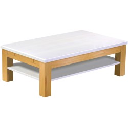 Couchtisch 120x73 Rio Classico Honig Platte weiss massiver Pinien Holztisch mit Ablage