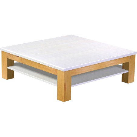 Couchtisch 120x120 Rio Classico Honig Platte weiss massiver Pinien Holztisch mit Ablage