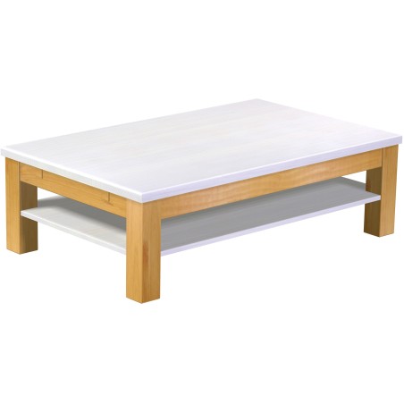 Couchtisch 130x80 Rio Classico Honig Platte weiss massiver Pinien Holztisch mit Ablage