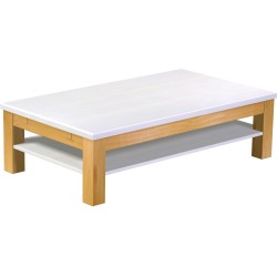 Couchtisch 140x80 Rio Classico Honig Platte weiss massiver Pinien Holztisch mit Ablage