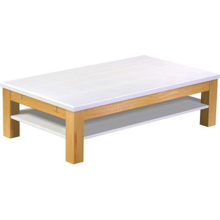 Couchtisch 140x80 Rio Classico Honig Platte weiss massiver Pinien Holztisch mit Ablage