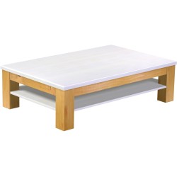 Couchtisch 140x90 Rio Classico Honig Platte weiss massiver Pinien Holztisch mit Ablage