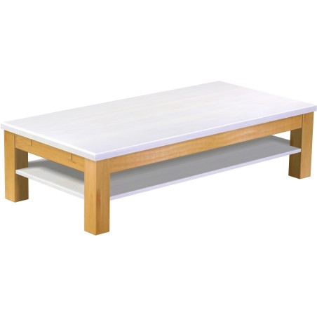 Couchtisch 150x73 Rio Classico Honig Platte weiss massiver Pinien Holztisch mit Ablage