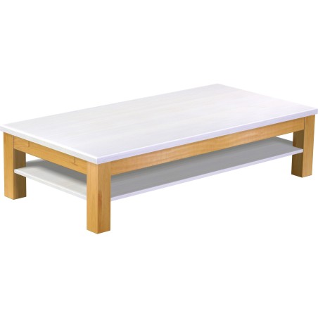 Couchtisch 160x80 Rio Classico Honig Platte weiss massiver Pinien Holztisch mit Ablage