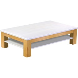 Couchtisch 150x90 Rio Classico Honig Platte weiss massiver Pinien Holztisch mit Ablage