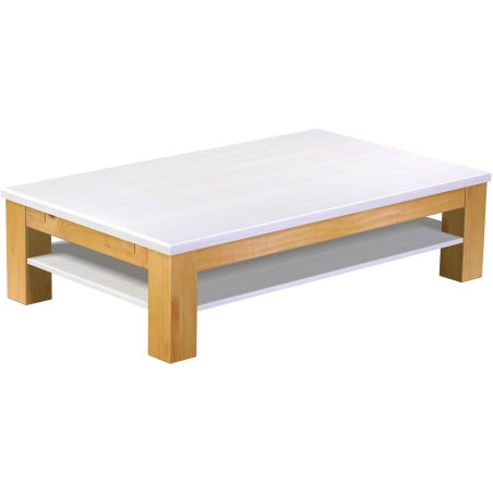 Couchtisch 150x90 Rio Classico Honig Platte weiss massiver Pinien Holztisch mit Ablage