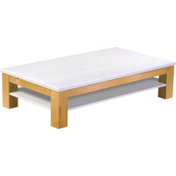 Couchtisch 160x90 Rio Classico Honig Platte weiss massiver Pinien Holztisch mit Ablage